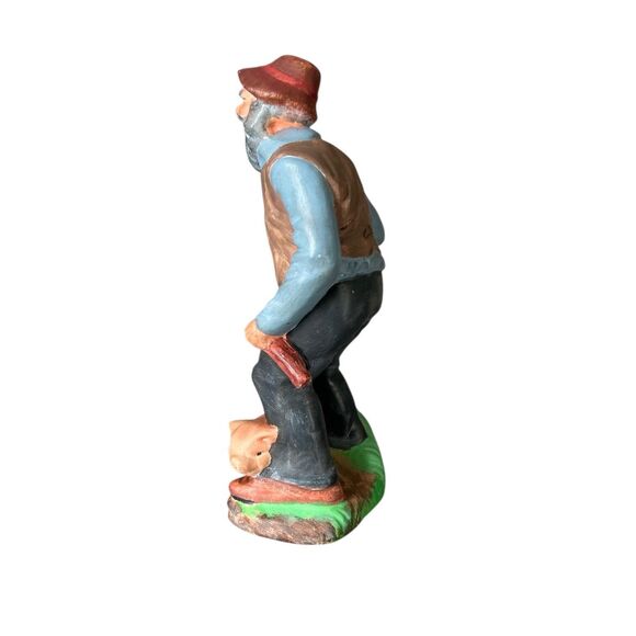 Hand Painted Old Farmer Man and Pig Ceramic Figurine - Picture 2 of 7